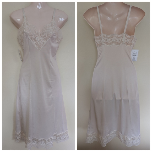Vintage Ivory Slip Elegant Lace Trim Slip Dress Small - Picture 2 of 9